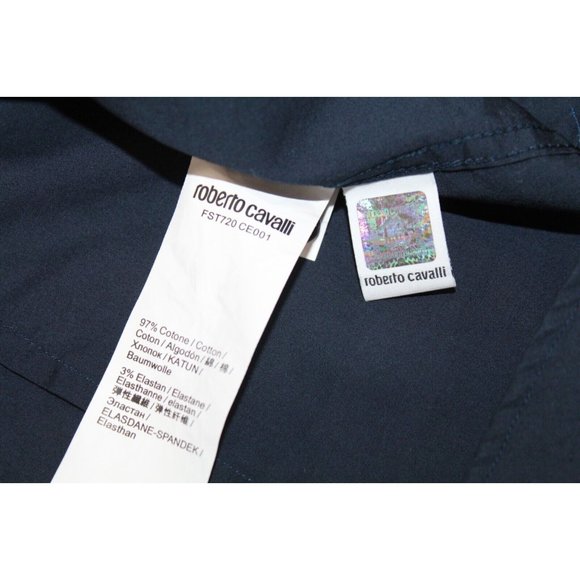 $350 Roberto Cavalli Men's Navy BlueCotton Stretch Dress Shirt Button Down 15.5 - Picture 5 of 7